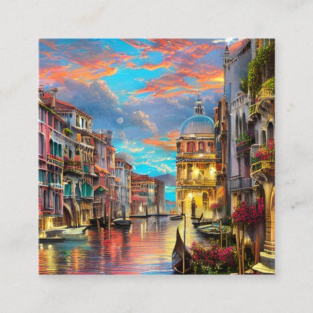 Venedig ist eine Stadt, berühmt für ihre faszinier Quadratische Visitenkarte (Vorderseite)