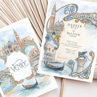Venedig Italien Aquarell Wahrzeichen Hochzeit Einladung