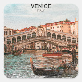 Venedig Italien Gondelbahn Stadtansicht Quadratischer Aufkleber