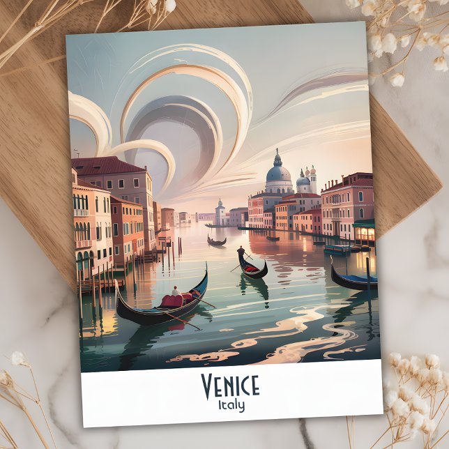 Venedig Italien Gondelkanal Wasserfarben Retro Rei Postkarte (Venice Italy Gondola Canal Watercolor Retro Postcard)