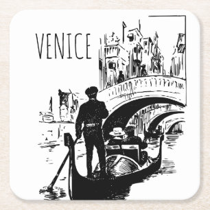 Venedig Italien Gondola Black and White Drink Unte Rechteckiger Pappuntersetzer