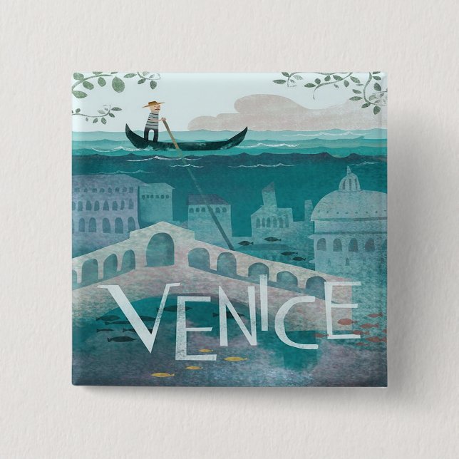 Venedig Italien Gondola Reise-Retro-Post Button (Vorderseite)