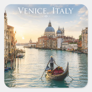 Venedig Italien Grand Canal Gondel Sonnenuntergang Quadratischer Aufkleber