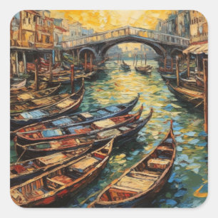 Venedig, Italien im van-Gogh-Stil Quadratischer Aufkleber