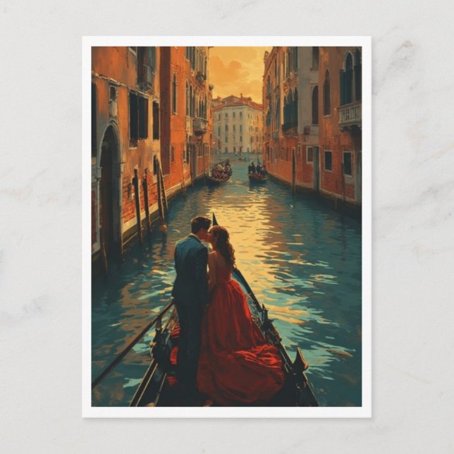 Venedig Italien Liebende Gondel Kanal Romantik Far Postkarte (Vorderseite)