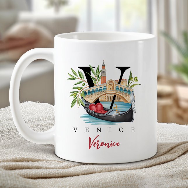 Venedig Italien Monogramm Buchstabe V Personalisie Kaffeetasse (Venice Italy Monogram Letter V Personalized Gift Coffee Mug)