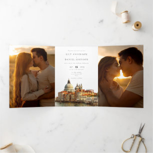 Venedig Italien QR-Code 3 Foto Hochzeit Dreifach Gefaltete Einladung
