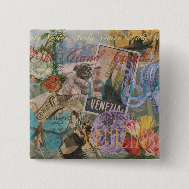 Venedig Italien Reisen Vintage Hübsche Kunst Button (Vorderseite)