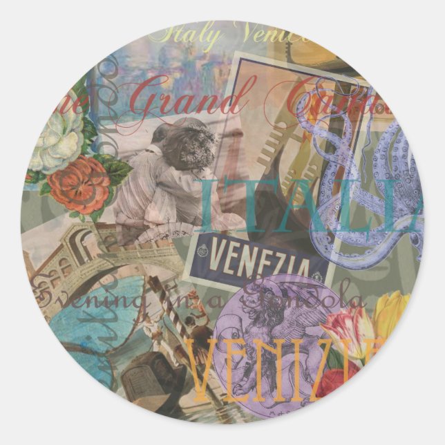Venedig Italien Reisen Vintage Hübsche Kunst Runder Aufkleber (Vorderseite)