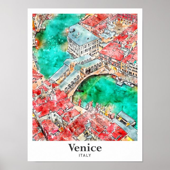 Venedig Italien Reisen Wasserfarben Sketch Hand ze Poster (Vorne)