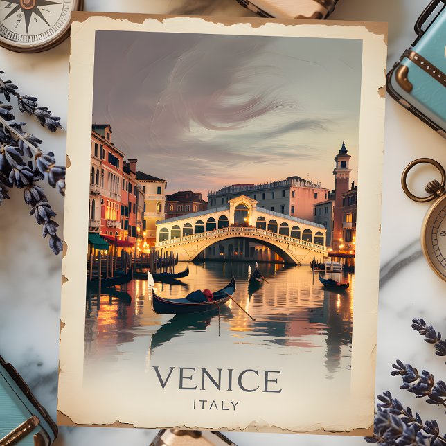 Venedig Italien Rialto Brücke Vintag Twilight Rust Postkarte (Venice Italy Rialto Bridge Vintage Twilight Rustic Postcard)