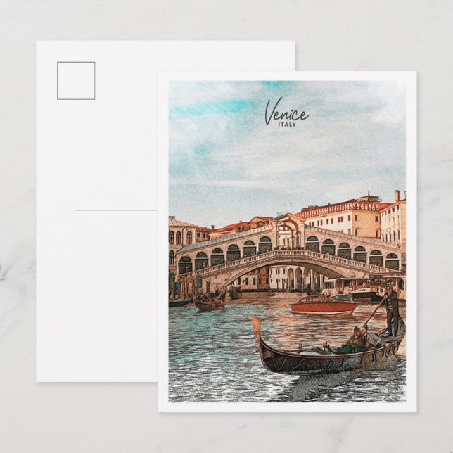 Venedig Italien Schöne Farbskizze Landschaft Postkarte (Vorne/Hinten)