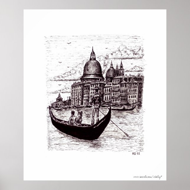 Venedig Italien Schwarz-Weiß-Pen-Tinte zeichnend Poster (Vorne)