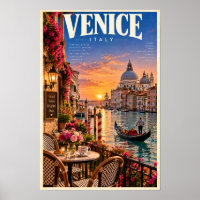Venedig Italien Sonnenuntergang Gondel Reiseplakat