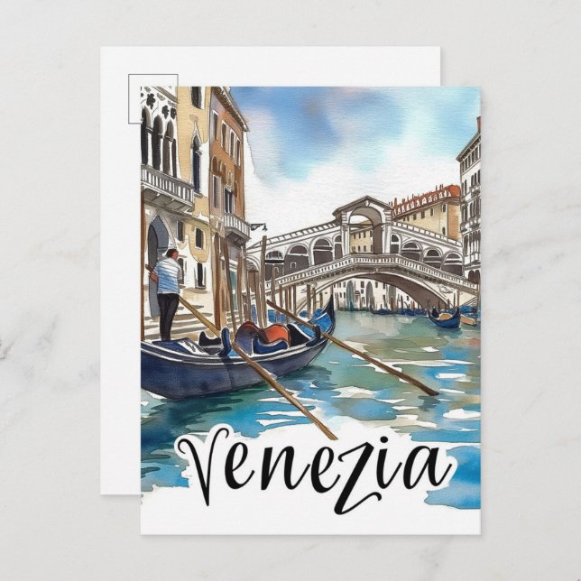Venedig - Italien Wasserfarbenmalerei Postkarte (Vorne/Hinten)