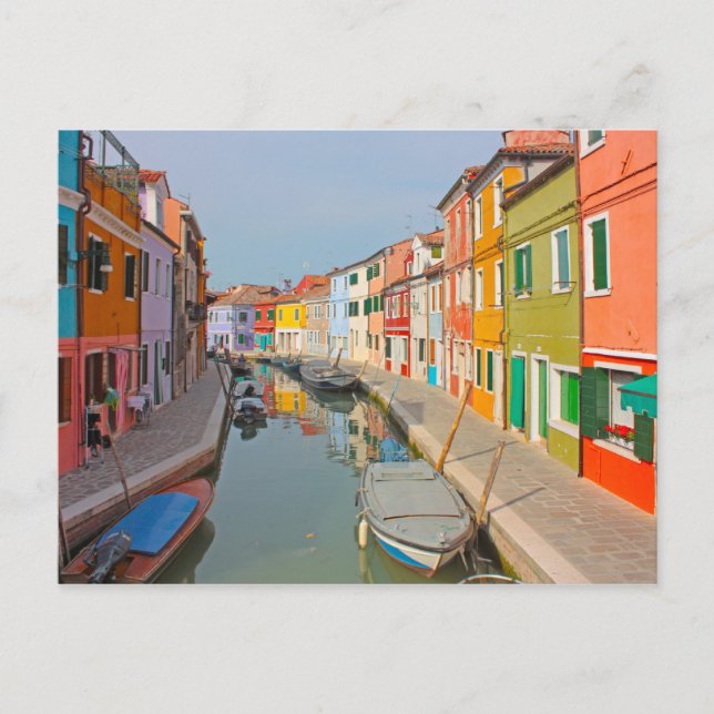 Venedig, Kanal der Insel Burano, kleine farbige Hä Postkarte (Vorderseite)