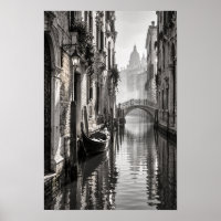 Venedig Kanal Gondel Schwarz-Weiß-Wandkunst