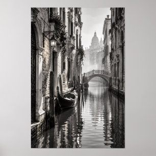 Venedig Kanal Gondel Schwarz-Weiß-Wandkunst Poster