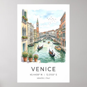 Venedig Kanal Wandkunst - Gondeln an der Steinbrüc Poster
