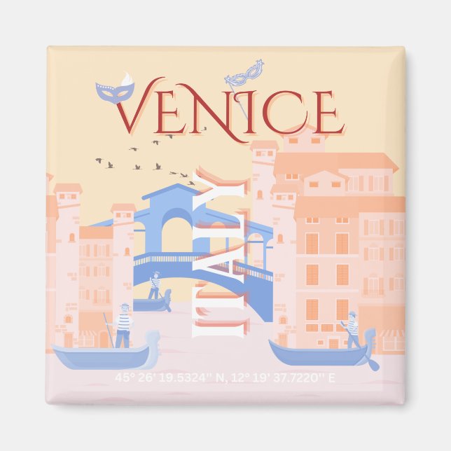 Venedig Kunst, Italien, Reisen Kunst, Retro Magnet (Vorne)