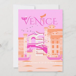 Venedig Kunst, Italien, Reisen Kunst, Retro, Rosa Feiertagskarte