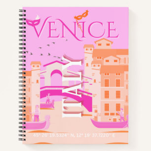 Venedig Kunst, Italien, Reisen Kunst, Retro, Rosa Notizbuch