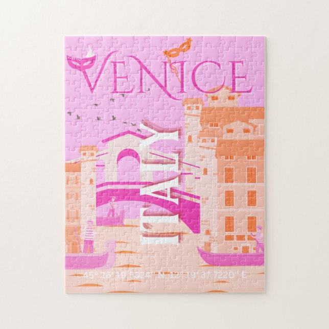 Venedig Kunst, Italien, Reisen Kunst, Retro, Rosa Puzzle (Vertikal)