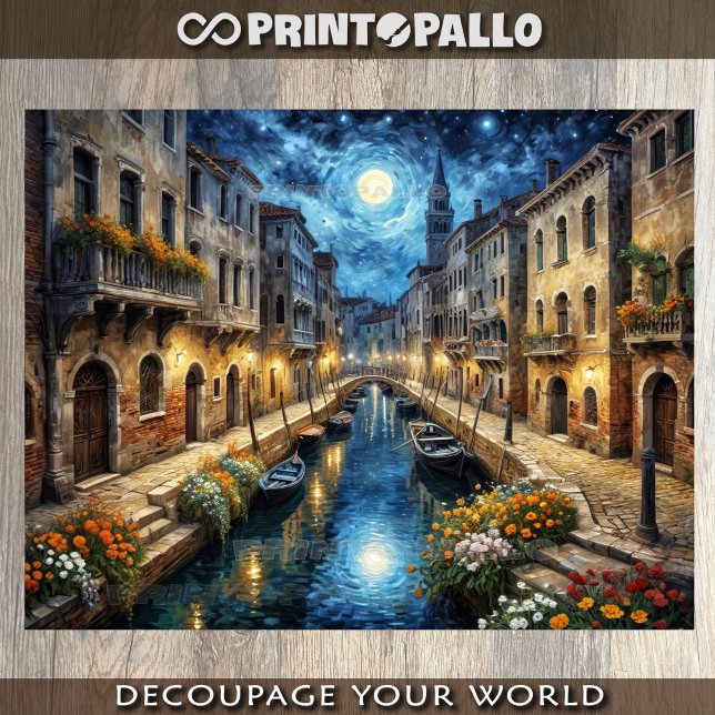 Venedig-Landschaft nachts mit Van Gogh-Himmel Seidenpapier (Von Creator hochgeladen)
