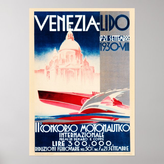 Venedig Lido 1930 Wettbewerb für Motorboote Poster (Vorne)