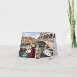 Venedig-Masken bei Rialto-Brücke Grußkarte Karte