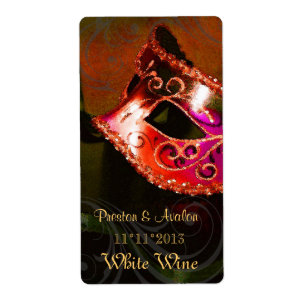 Venedig-Maskerade-Rotwein-Hochzeits-Aufkleber