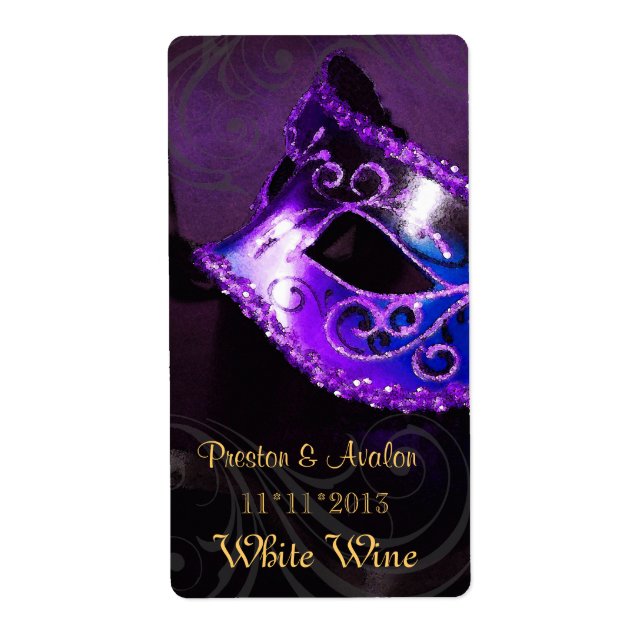 Venedig Masquerade Lila Wine Wedding Label (Vorne)