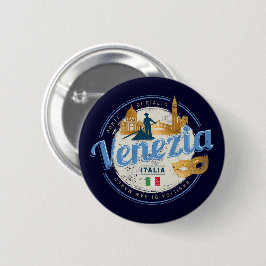 Venedig mit Gondolier Italien Karneval Vintag Button