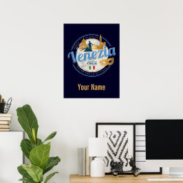 Venedig mit Gondolier Italien Karneval Vintag Poster