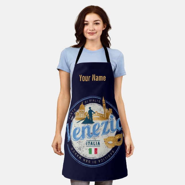 Venedig mit Gondolier Italien Karneval Vintag Schürze (Getragen)