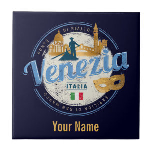 Venedig mit Gondoliere Italien Karneval Vintage Fliese