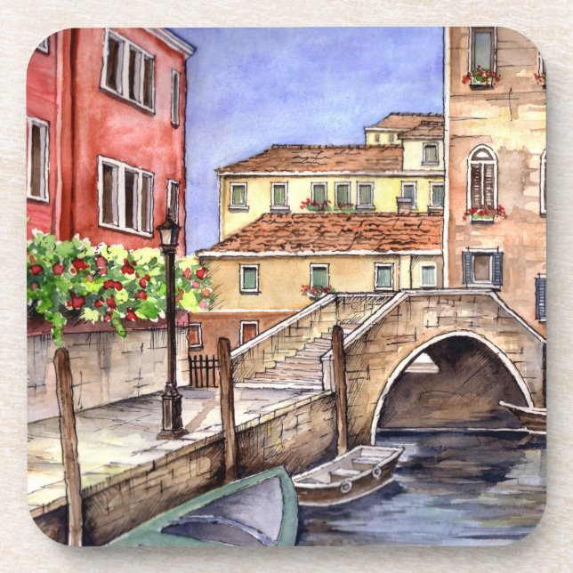 Venedig - Pen & Wash Wasserfarbe Getränkeuntersetzer (Vorderseite)