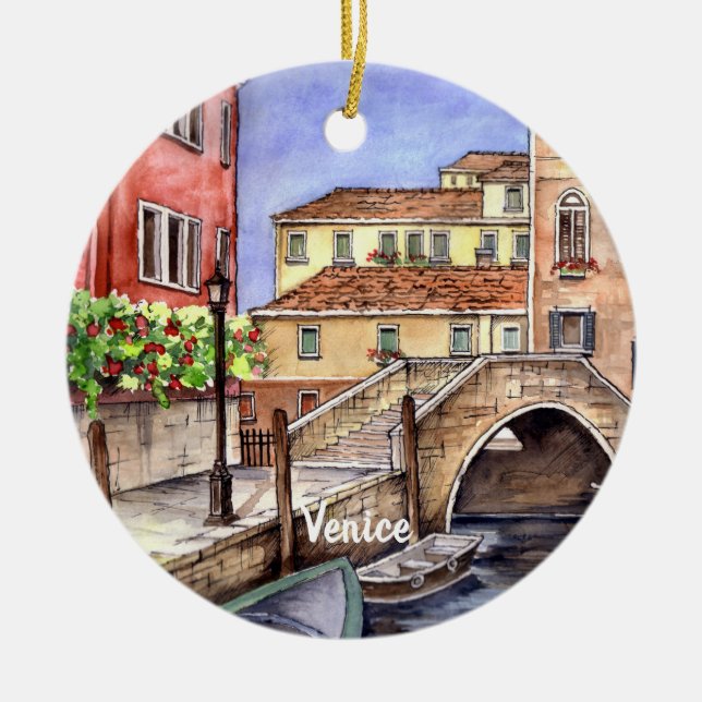 Venedig - Pen & Wash Wasserfarbe Keramikornament (Vorne)
