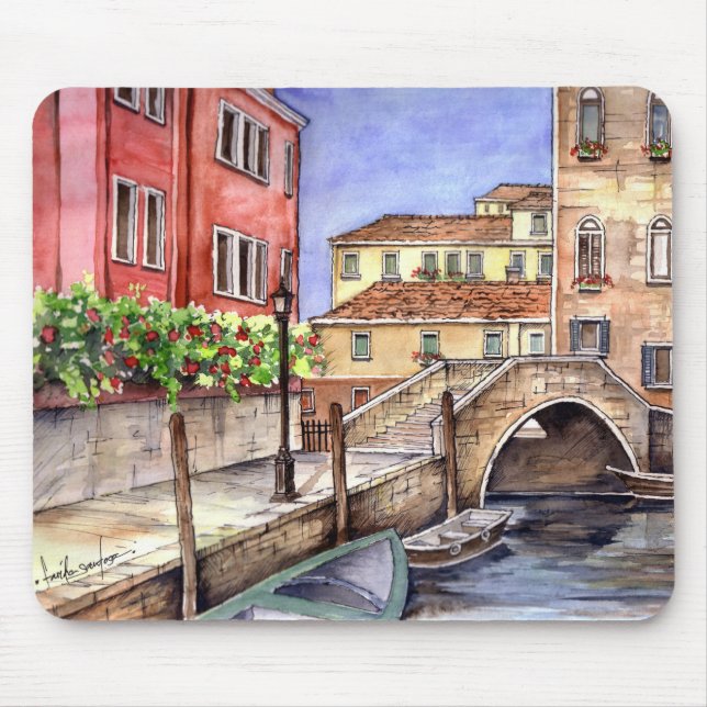 Venedig - Pen & Wash Wasserfarbe Mousepad (Vorne)