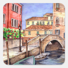 Venedig - Pen & Wash Wasserfarbe Quadratischer Aufkleber