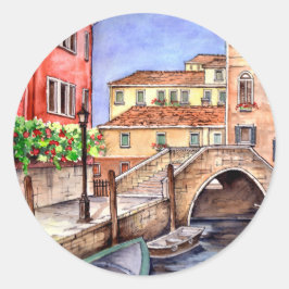 Venedig - Pen & Wash Wasserfarbe Runder Aufkleber