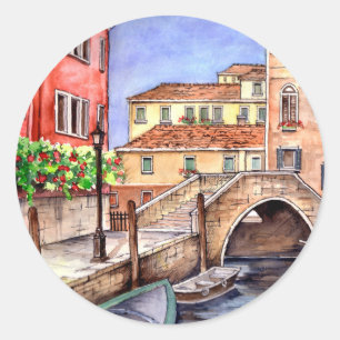 Venedig - Pen & Wash Wasserfarbe Runder Aufkleber