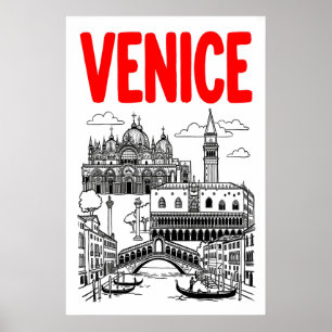 Venedig Reise Kunst Druck, Gondel und Basilika Poster