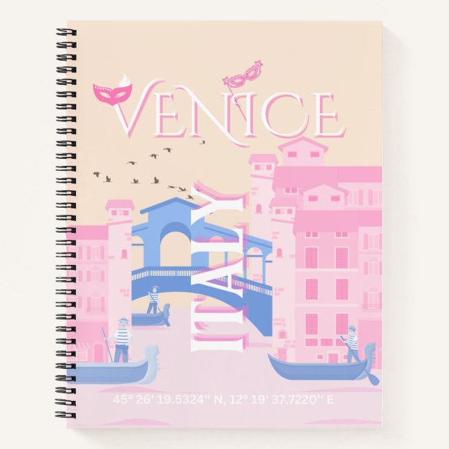 Venedig Reisen Kunst, Italien, Reisen Kunst, Rosa Notizbuch (Vorderseite)