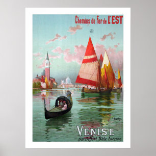 Venedig, Segelboote, Gondel, Vintage, Reise Poster