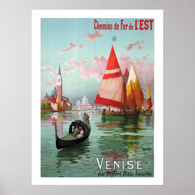 Venedig, Segelboote, Gondelbahn, Vintag, Reise Poster (Vorne)