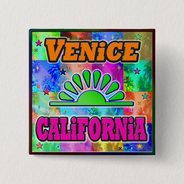 Venedig Sonne & Palmen Knopf Button (Vorderseite)