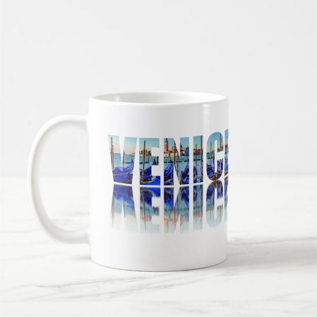 Venedig-Text mit Reflektion Kaffeetasse (Links)
