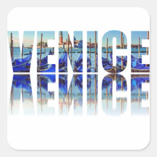 Venedig-Text mit Reflektion Quadratischer Aufkleber