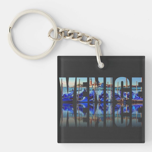 Venedig-Text mit Reflektion Schlüsselanhänger (Vorderseite)